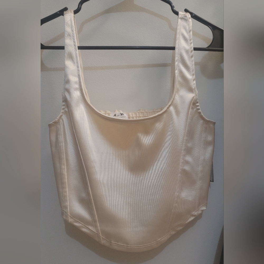 Cream Satin Sleeveless Top Medium